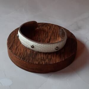 Silver and White Leatherette Studded Cuff Bracelet